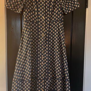 Hunter Bell Navy and Gold Midi Dress